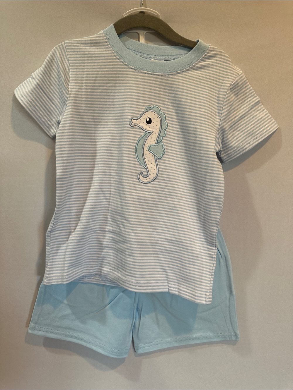 Light Blue Seahorse Stripe Tee & Shorts Set by